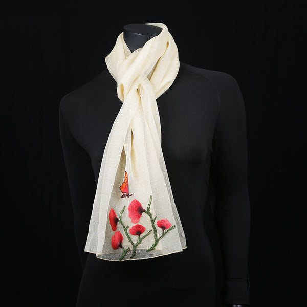 Women's Blended Silk Scarf Cream Woven