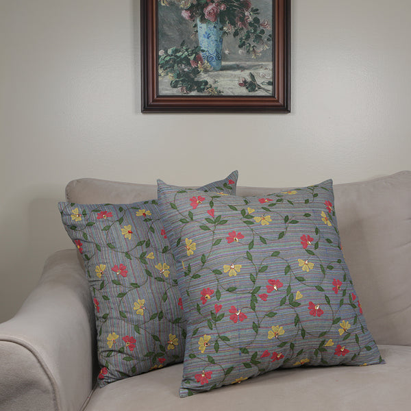 Curry Peepal Throw Pillow Cushion Handmade Silk Square Living Room Bedroom Decor Interior
