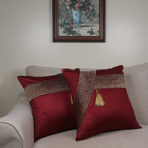 Handmade Decorative Throw Pillow Cushion & Cover Red Pair