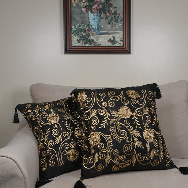 Curry Peepal Throw Pillow Cushion Handmade Silk Square Living Room Bedroom Decor Interior