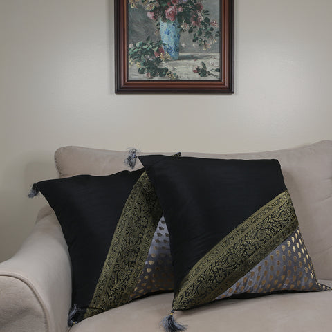 Curry Peepal Throw Pillow Cushion Handmade Silk Square Living Room Bedroom Decor Interior