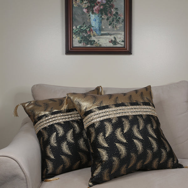Curry Peepal Throw Pillow Cushion Handmade Silk Square Living Room Bedroom Decor Interior