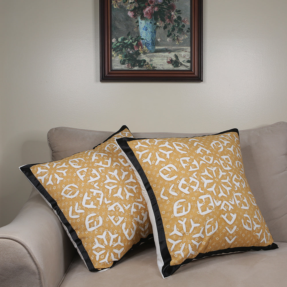 Curry Peepal Throw Pillow Cushion Handmade Silk Square Living Room Bedroom Decor Interior