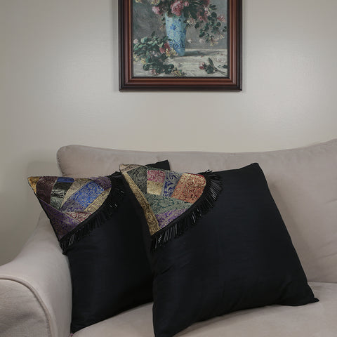 Curry Peepal Throw Pillow Cushion Handmade Silk Square Living Room Bedroom Decor Interior