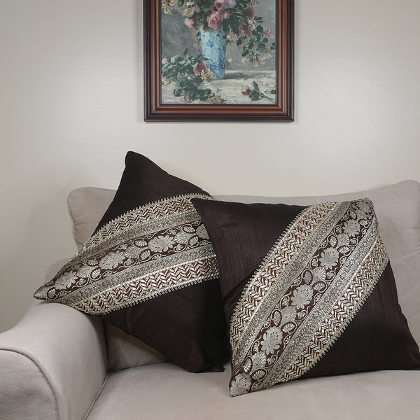 Curry Peepal Throw Pillow Cushion Handmade Silk Square Living Room Bedroom Decor Interior