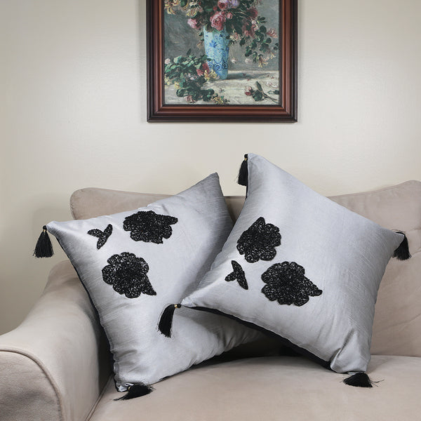 Handmade Decorative Throw Pillow Cushion & Cover Black sequins