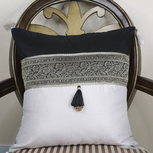 Handmade Decorative Throw Pillow Cushion & Cover B & W Zari