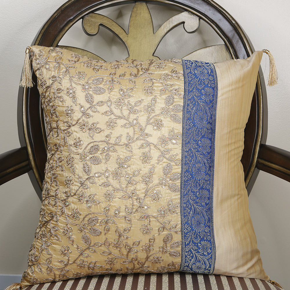 Curry Peepal Throw Pillow Cushion Handmade Silk Square Living Room Bedroom Decor Interior