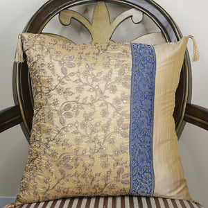 Curry Peepal Throw Pillow Cushion Handmade Silk Square Living Room Bedroom Decor Interior