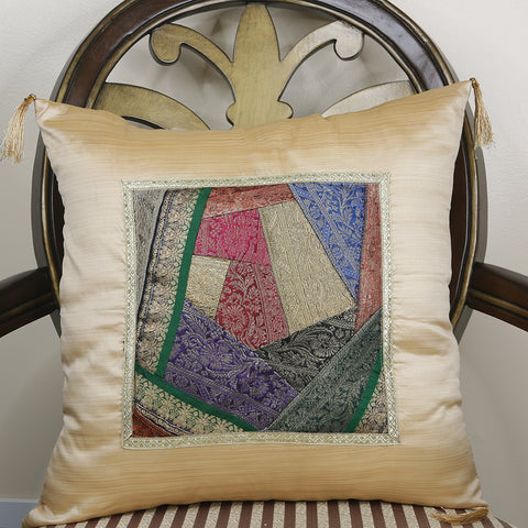 Curry Peepal Throw Pillow Cushion Handmade Silk Square Living Room Bedroom Decor Interior
