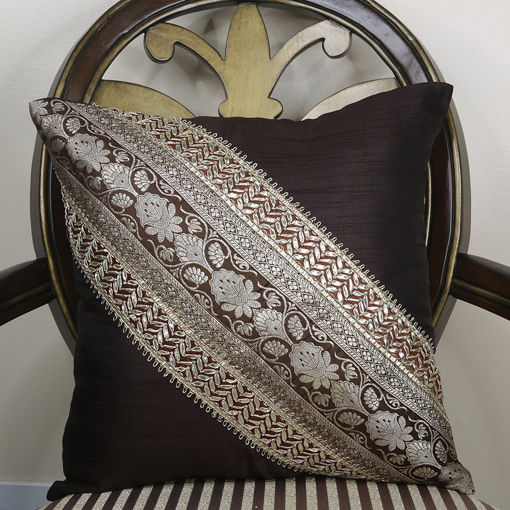 Curry Peepal Throw Pillow Cushion Handmade Silk Square Living Room Bedroom Decor Interior