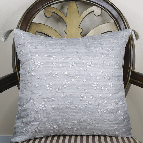 Handmade Decorative Throw Pillow Cushion & Cover Silver Patti Applique