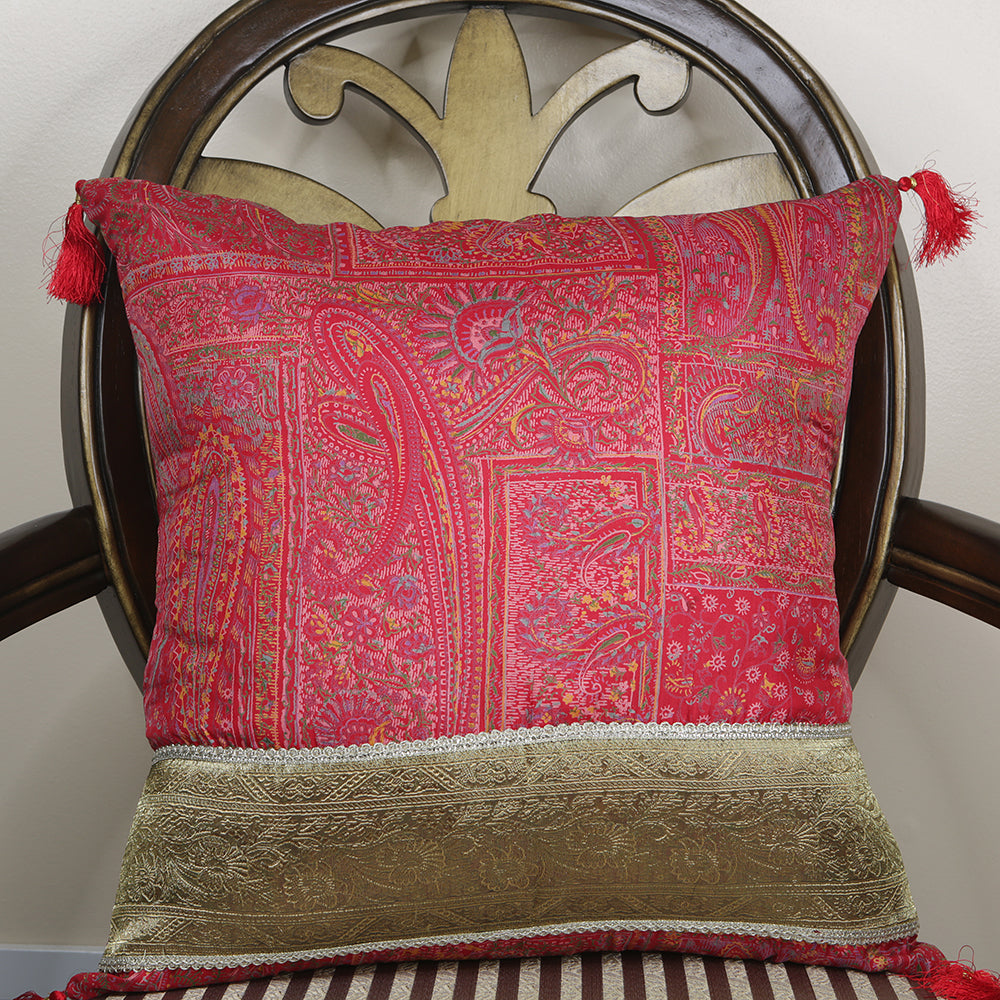 Handmade Decorative Throw Pillow Cushion & Cover -Red Silk