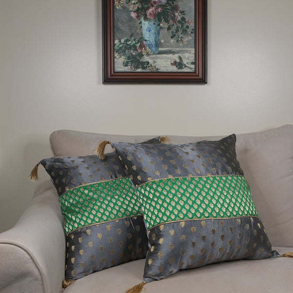 Curry Peepal Throw Pillow Cushion Handmade Silk Square Living Room Bedroom Decor Interior
