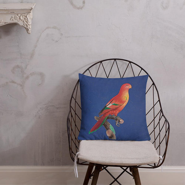 Antique Art Print Decorative Throw Pillow & Cushion Crimson Shining Parrot chair
