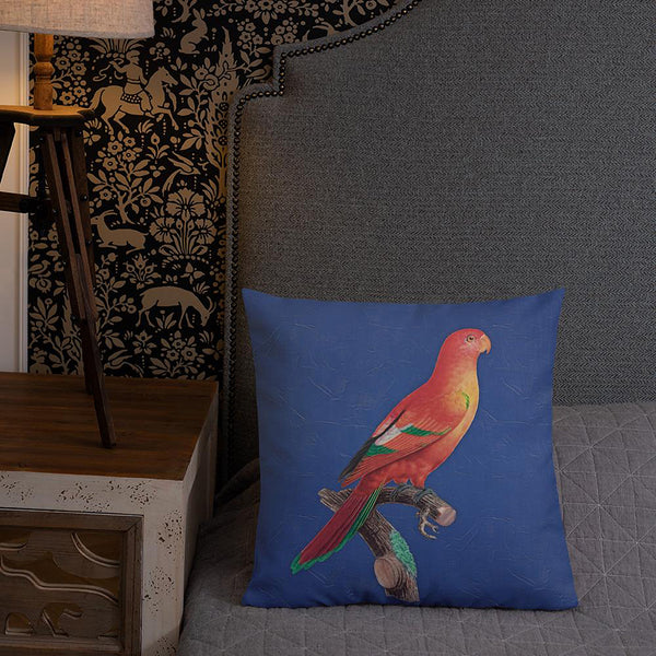 Antique Art Print Decorative Throw Pillow & Cushion Crimson Shining Parrot bed