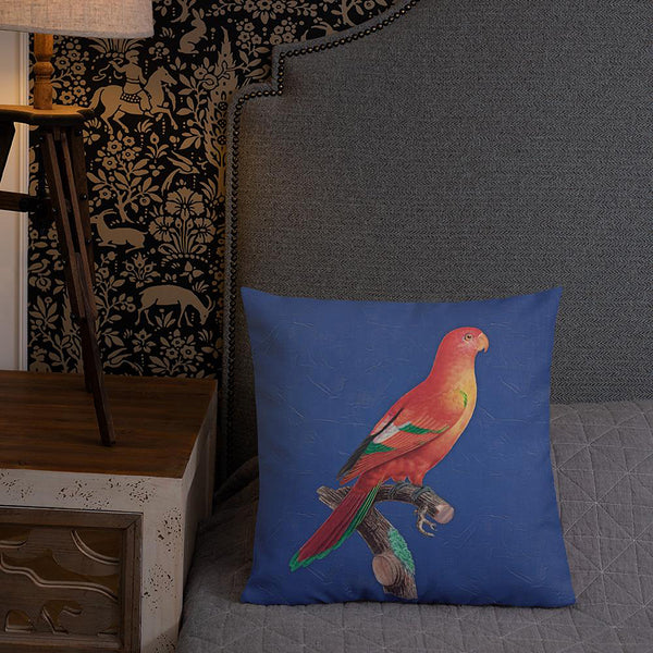 Antique Art Print Decorative Throw Pillow & Cushion Crimson Shining Parrot bed