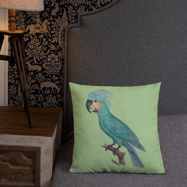 Antique Art Print Decorative Throw Pillow & Cushion Palm Cockatoo bed