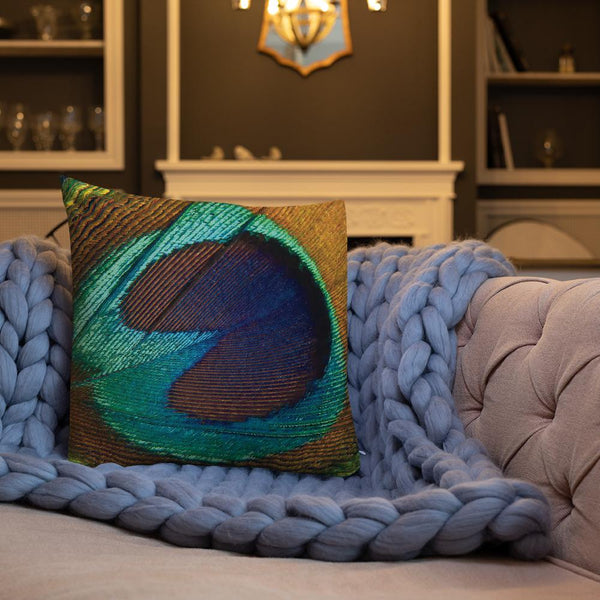 Antique Art Print Decorative Throw Pillow & Cushion Feather Blue