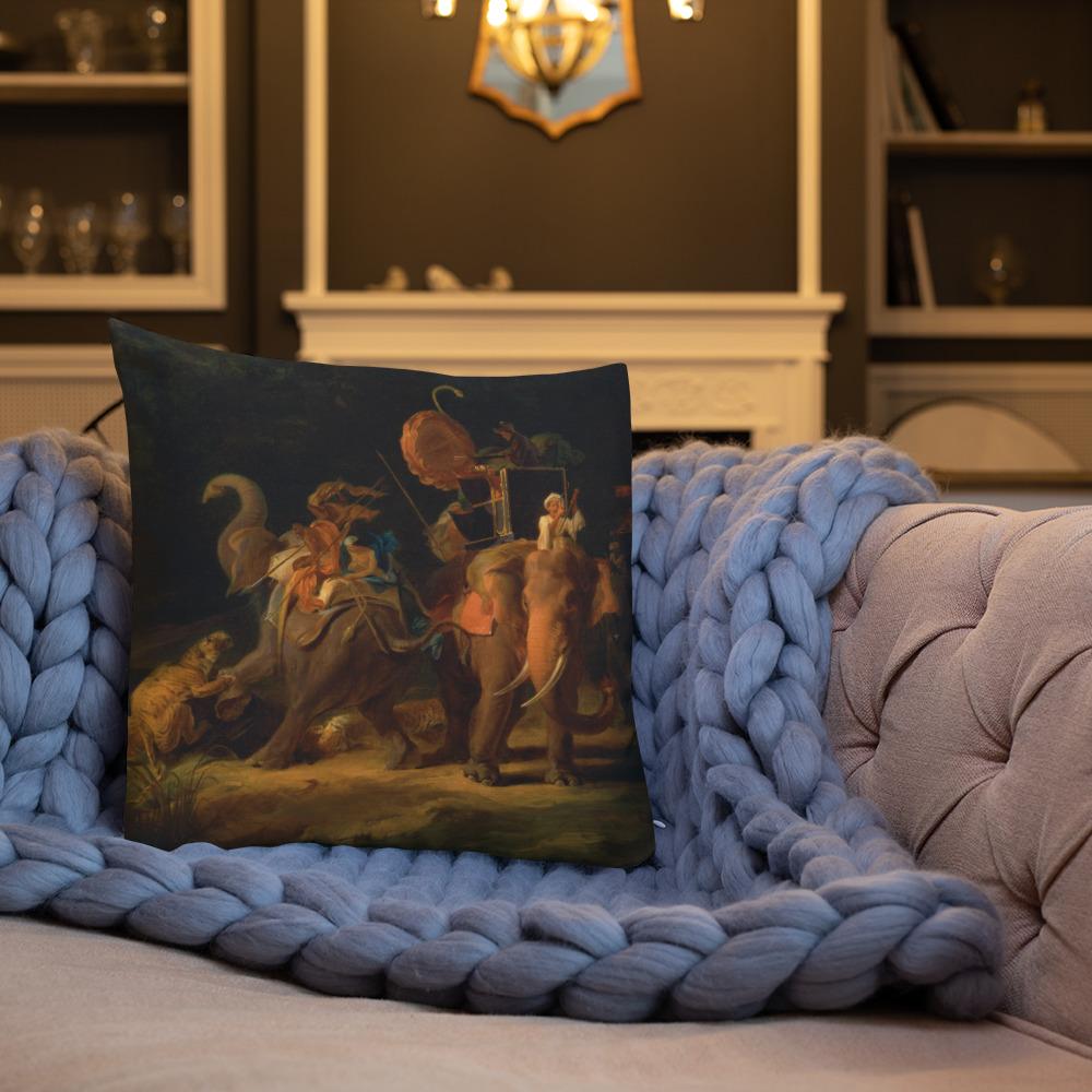 Vintage Art Print  DecorativeThrow Pillow / Cushion including insert, 18 x 18 inches & 22 x 22 inches Elephant Hunt