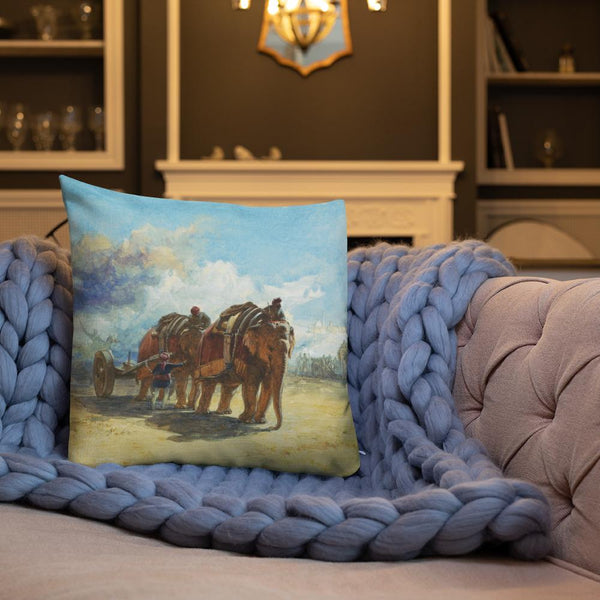 Vintage Art Print  Decorative Throw Pillow / Cushion including insert, 18 x 18 inches & 22 x 22 inches Elephant March 1