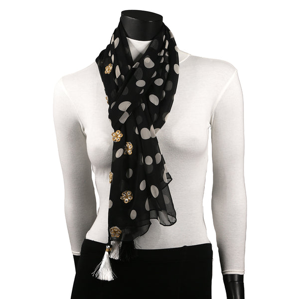 Curry Peepal Women's Scarf Voil Hijab Embroidery Pearl Handmade Tassel