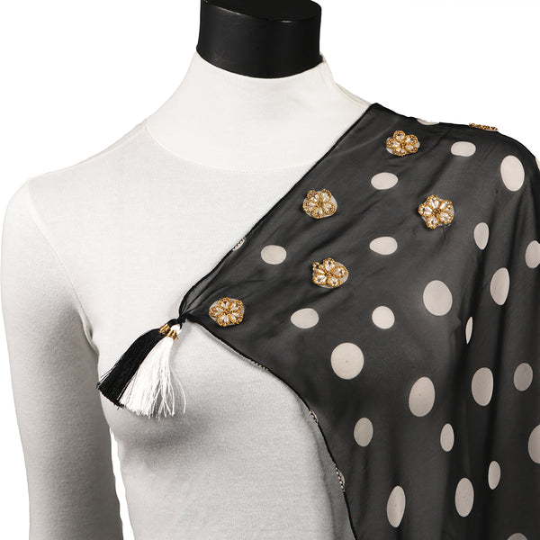 Curry Peepal Women's Scarf Voil Hijab Embroidery Pearl Handmade Tassel