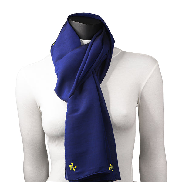 Hand painted Navy Blue Silk Women's Scarf