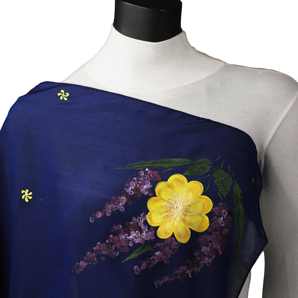 Hand painted Navy Blue Silk Women's Scarf
