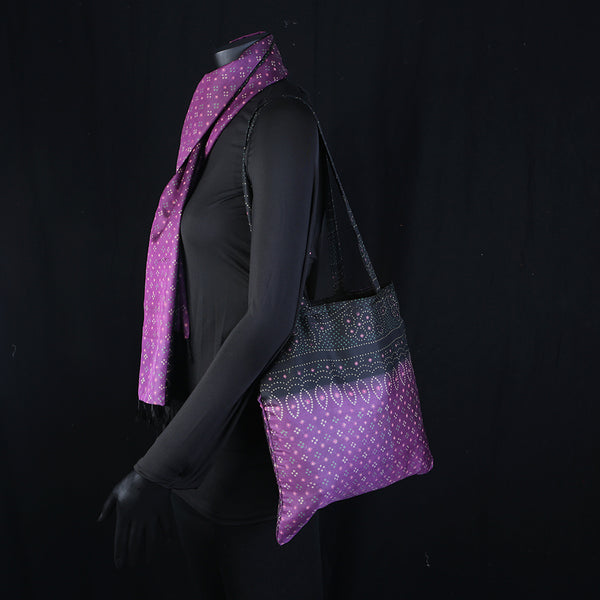 Handmade Embroidered Ladies Shoulder Bag & matching silk scarf - Violet