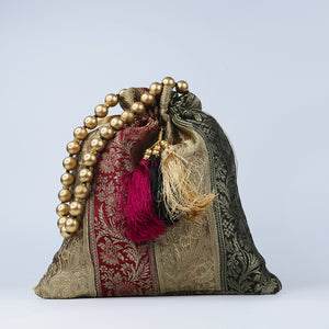 Handmade Potli Bag Zari Tassle Stripes
