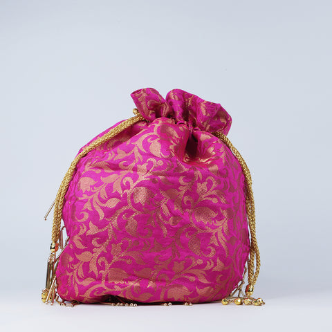 Handmade Potli Bag Pink Zari