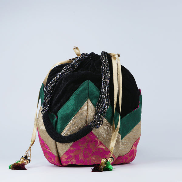 Handmade Potli Bag Green Leaves