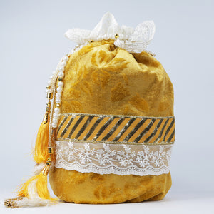 Handmade Potli HandBag Yellow Velvet