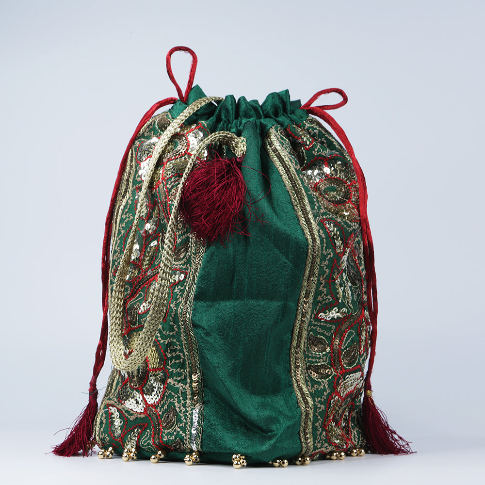 Handmade Potli HandBag Bottle Green