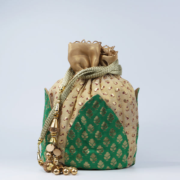 Handmade Potli HandBag Gold Polka Dots