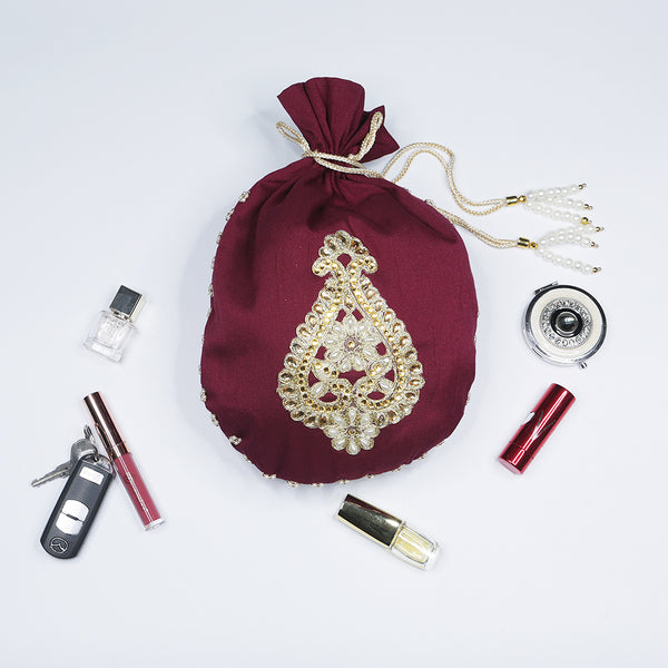 Handmade Potli HandBag Maroon Paisley