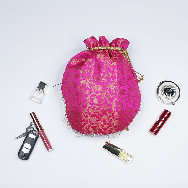 Handmade Potli Bag Pink Zari