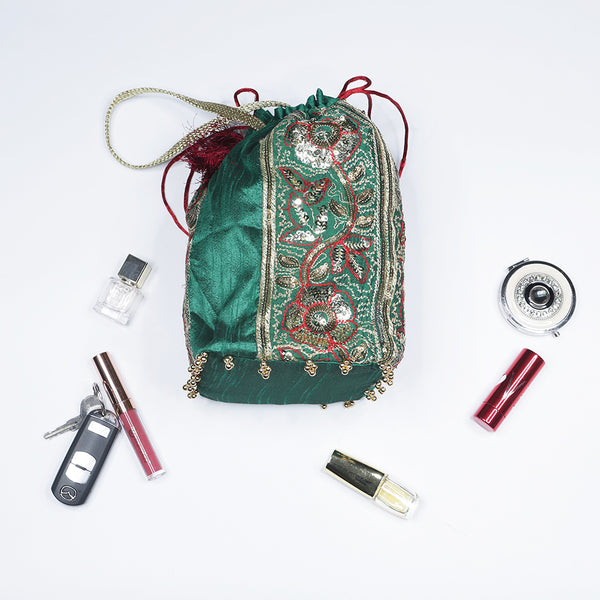 Handmade Potli HandBag Bottle Green