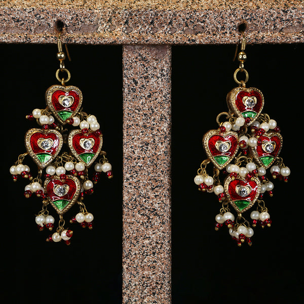 Handmade Traditional 'Lac' Jewellery - Earrings Red Hearts