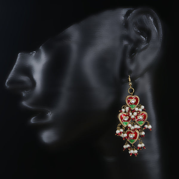 Handmade Traditional 'Lac' Jewellery - Earrings Red Hearts