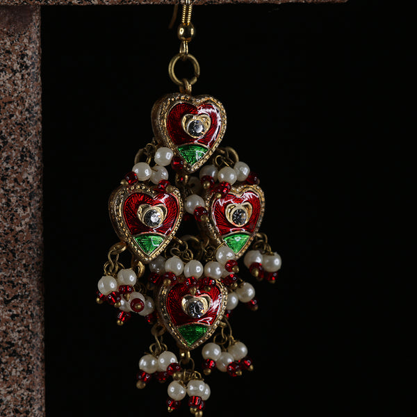 Handmade Traditional 'Lac' Jewellery - Earrings Red Hearts