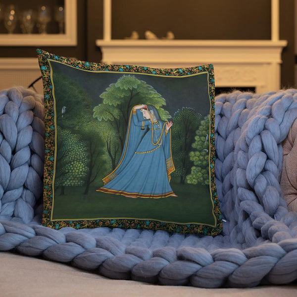 Antique Art Print Decorative Throw Pillow & Cushion Ragini Blue