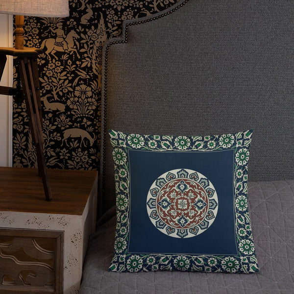 Antique Art Print Decorative Throw Pillow & Cushion Turkish Inlay Floral Circle bed