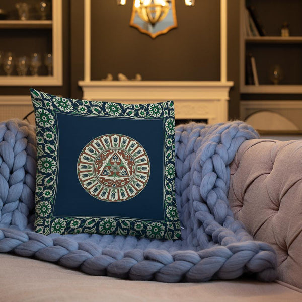Antique Art Print Decorative Throw Pillow & Cushion Turkish Inlay Tulip Plate Blanket