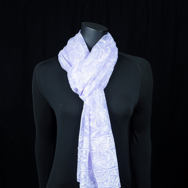 Curry Peepal Scarf Silk Chiffon Handmade Embroidery