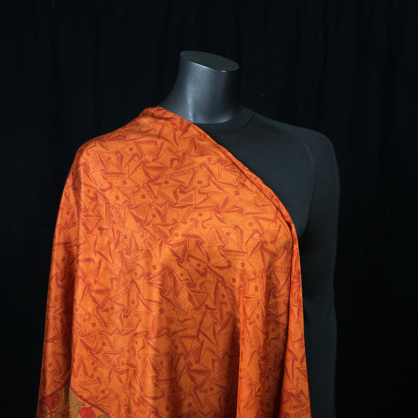 Curry Peepal Scarf Silk Chiffon Handmade Embroidery