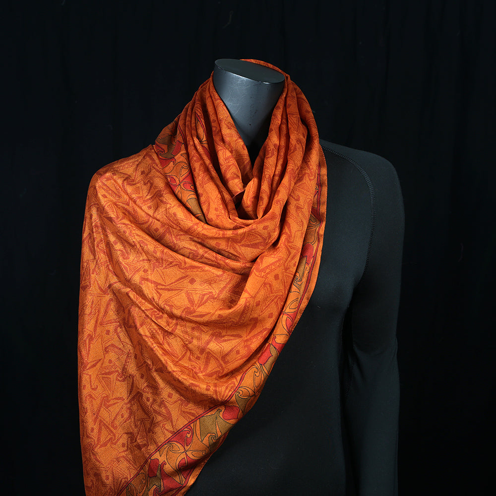 Curry Peepal Scarf Silk Chiffon Handmade Embroidery