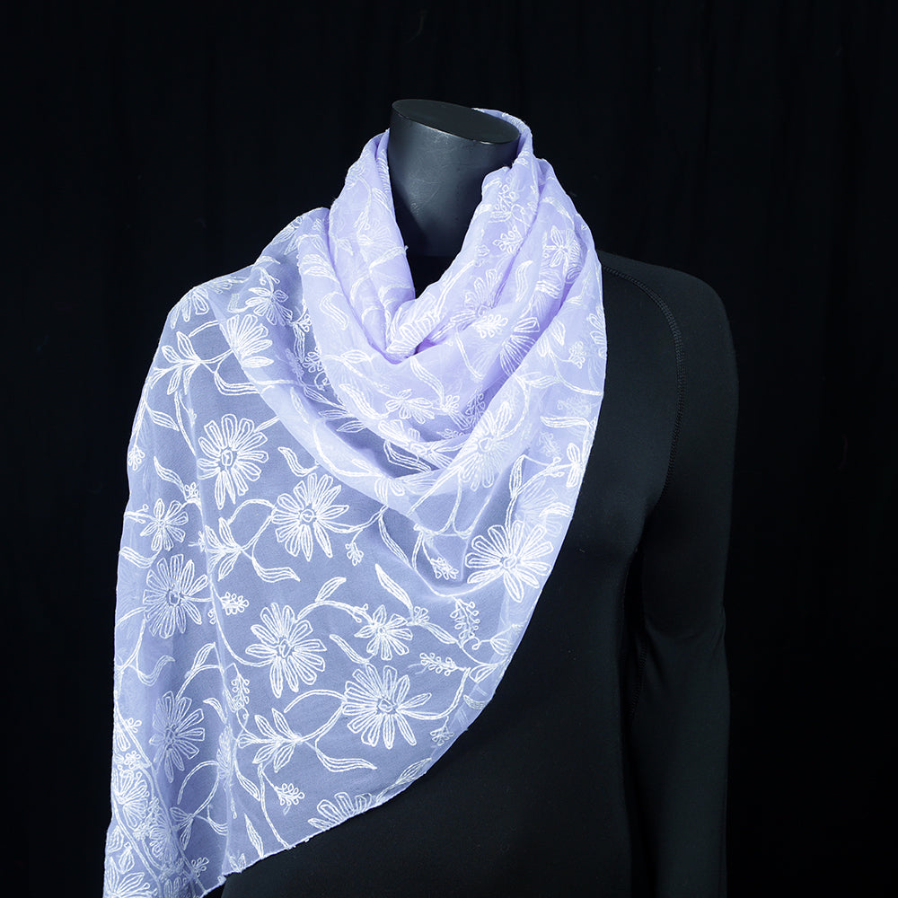 Curry Peepal Scarf Silk Chiffon Handmade Embroidery