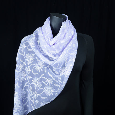 Curry Peepal Scarf Silk Chiffon Handmade Embroidery